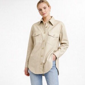 Aritzia Wilfred Vegan Leather Ganna Shirt Jacket Shacket Beige Sand XS